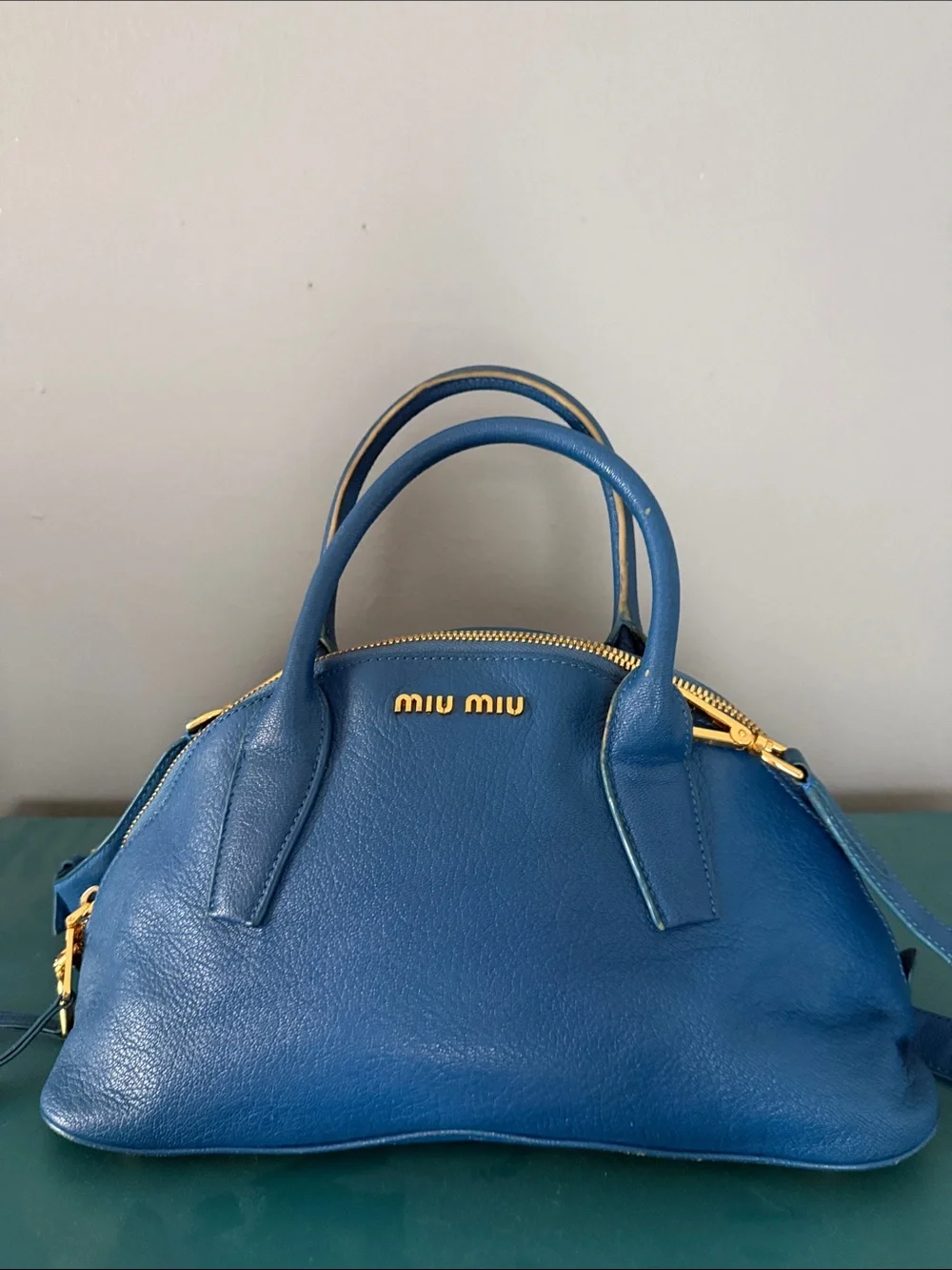 Miu Miu Royal Blue Leather Dome Satchel with Gold Hardware